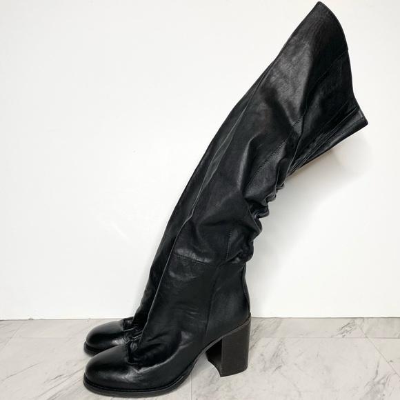 New! Free People Black Leather Heeled Tall Boot 8 1/2